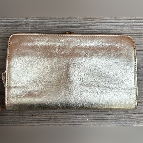 Metallic Gold IL Bisonte Clutch Kisslock Multifunctional Leather Phone wallet - Picture 5 of 12
